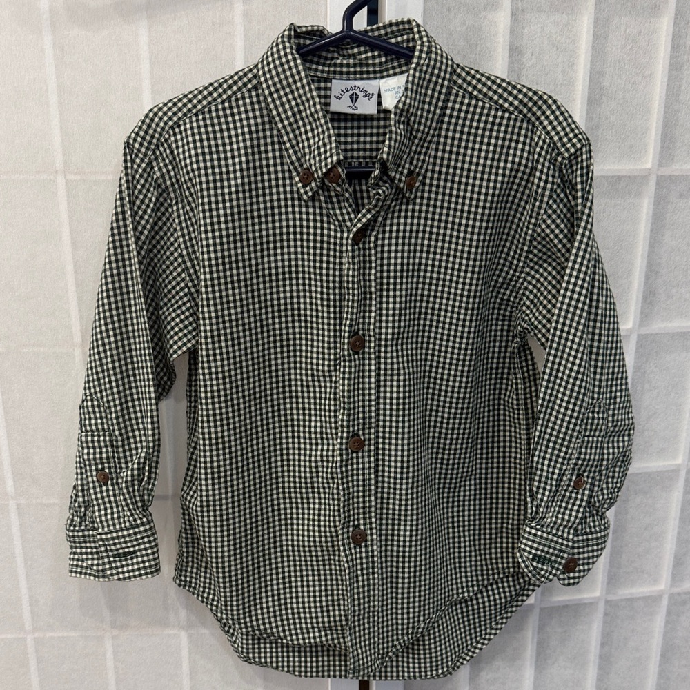 Kite strings Boys Green and White Gingham Collard Shirt Size 4T